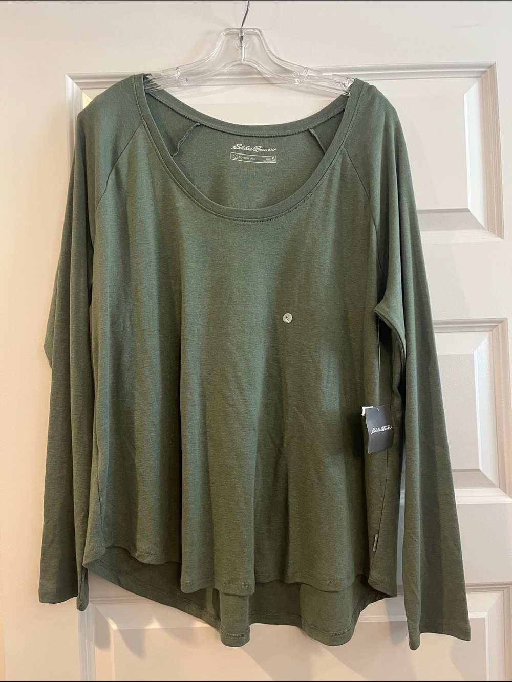 Eddie Bauer favorite long sleeve scoopneck mineral green shirt NEW NWT XL